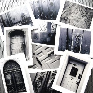 Black and white door announcement card set