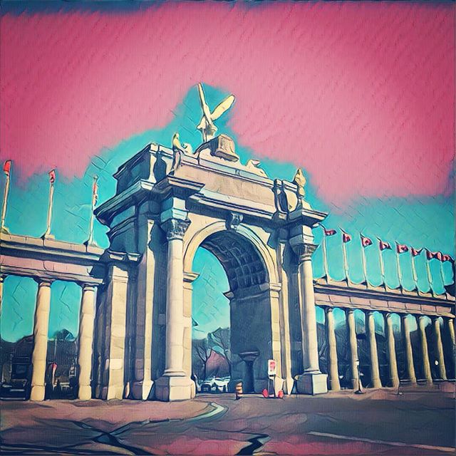 Prisma filter of the Princes' Gate, CNE Toronto Canada, archway architecture