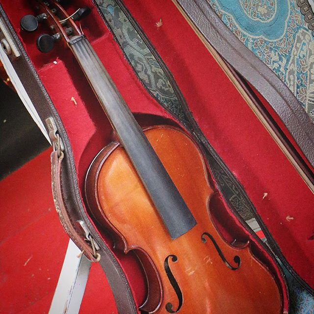 unstrung violin in velvet case, Paris French viola in carrying case