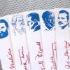 Great American Novel / 9 bookmark set of handmade portraits / writers authors novelists Steinbeck Toni Morrison Twain red white blue books