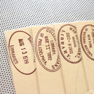 American Library Stamps / 9 bookmark set of librarian marks / researcher Harvard Congress readers PhD ex libris government college sepia tan