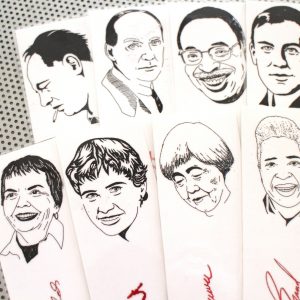 Canadian Poets bookmarks set of 18 / Poetry writers authors of Canada women men portraits Atwood Service Alligator Pie book mark red white