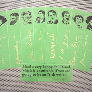 Irish writers bookmarks set of 9 handmade portraits Ireland's poets playwrights authors Yeats Joyce Wilde Shaw Behan book mark green gold